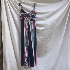 Ali & Jay Striped Pantsuit Ties at Front Middle with Keyhole Belly, Size Small